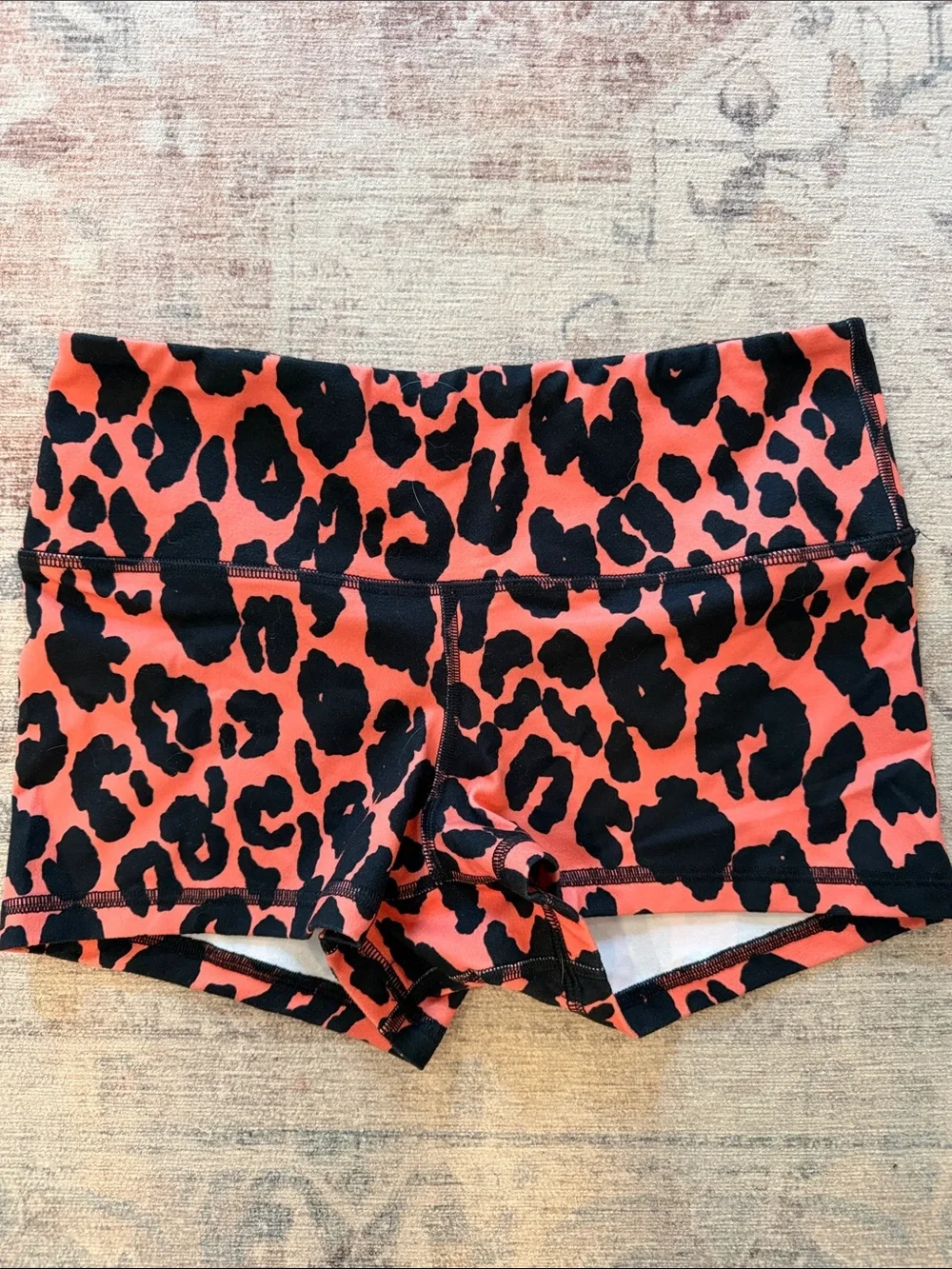 Women’s Coral Leopard Print High-Waist Athletic Shorts